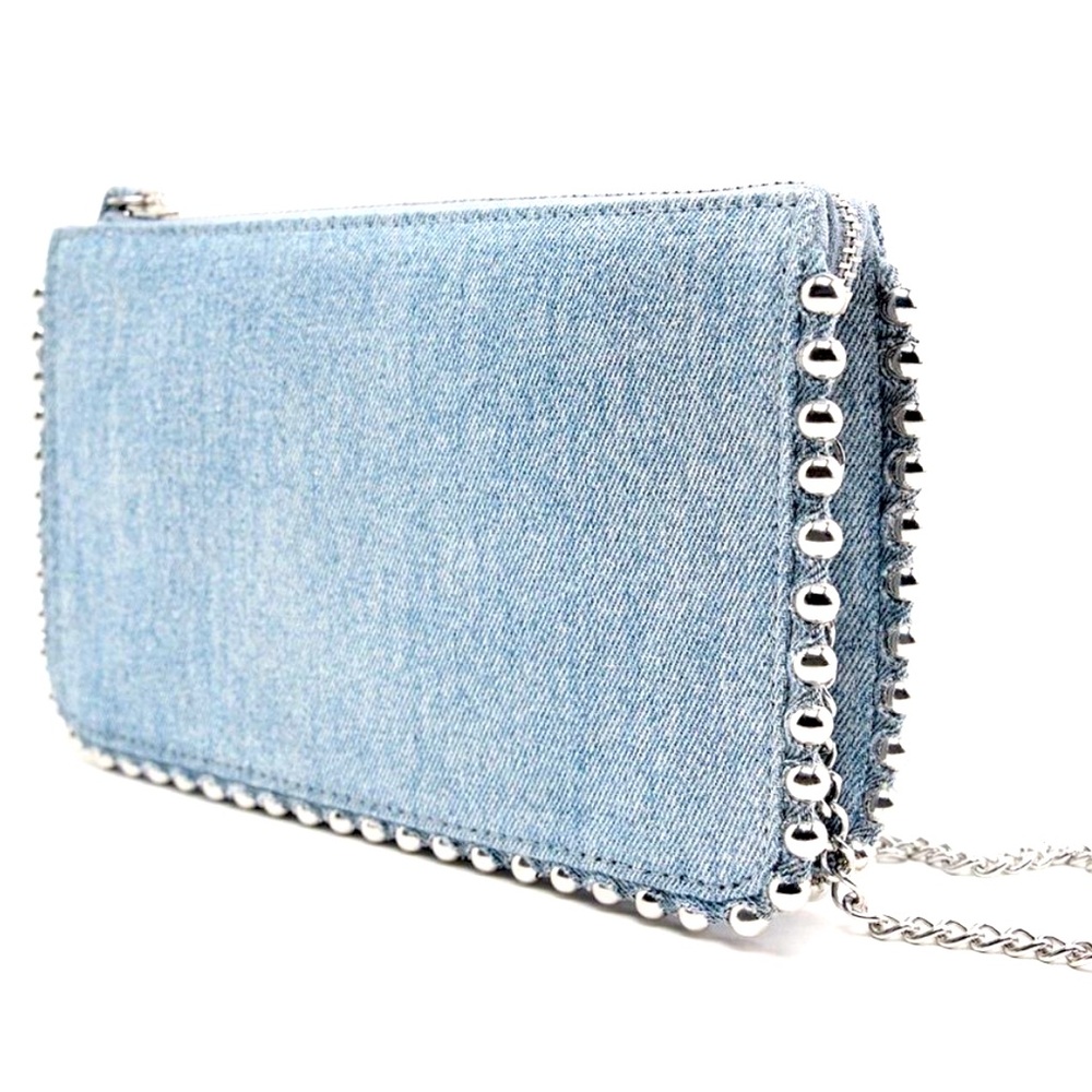 Zara Denim Studded Wallet Crossbody Bag